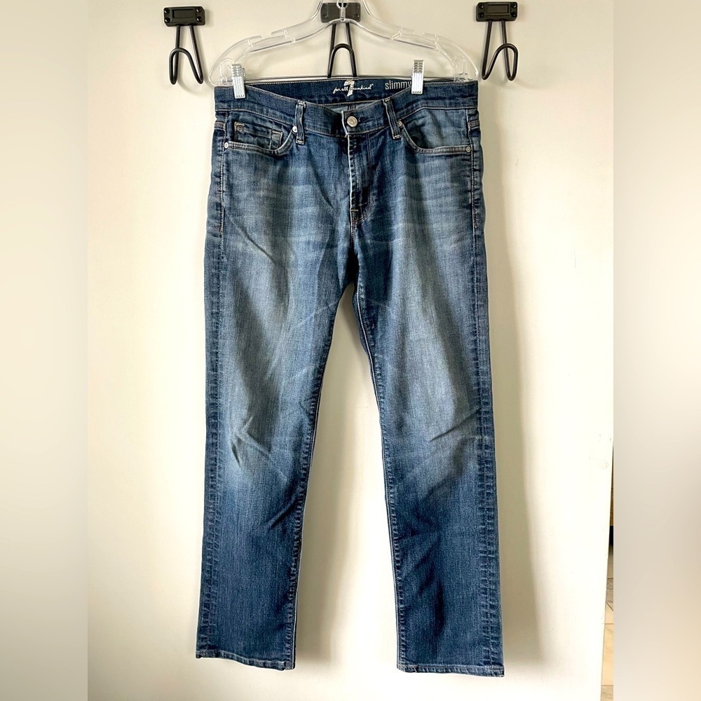 7 for All Mankind, waist 34, the Slimmy, straight leg dark wash jeans - Picture 1 of 10